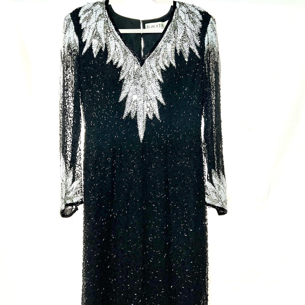 Vintage Oleg Cassini BLACK TIE  Formal SILK Gown Occasion Event Evening Sequined - Picture 8 of 16